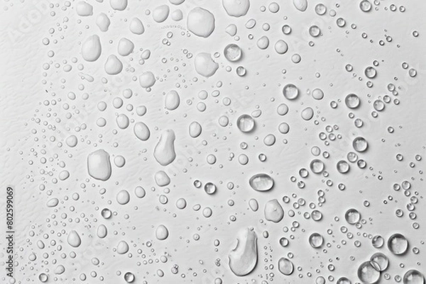 Fototapeta Water drops on white background texture. backdrop glass covered with drops of water. bubbles in water - generative ai