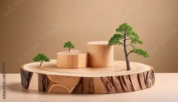 Fototapeta Natural Elegance: Wood Podium Cosmetic Mockup