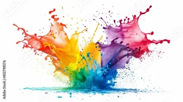 Fototapeta Abstract colorful paint splashes, paint explosion on white background