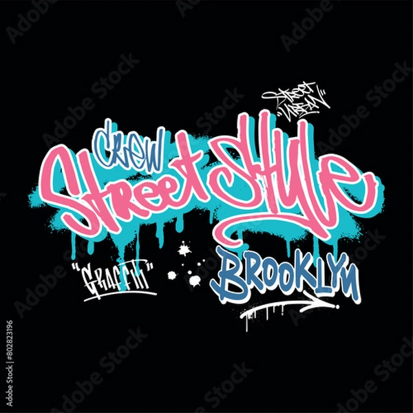 Fototapeta Brooklyn street crew, Street style graffiti print illustration