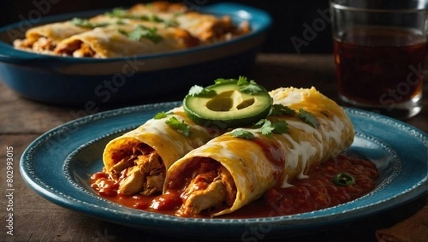 Fototapeta A plate of chicken enchiladas