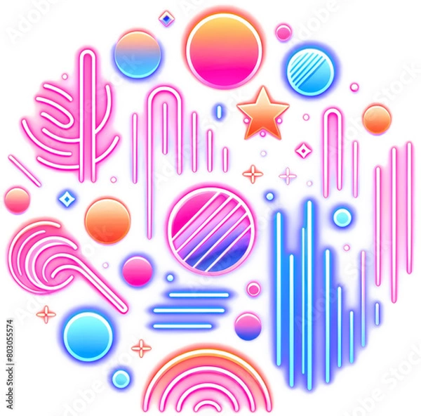 Fototapeta 3D Neon light round abstract design pink blue transparent clipart png