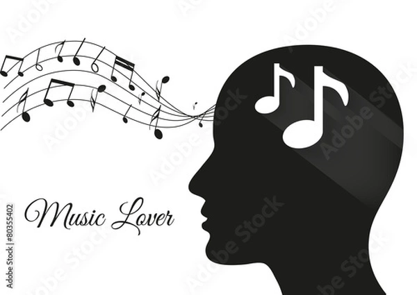 Fototapeta music from brain white, music notes, music lover, music vector