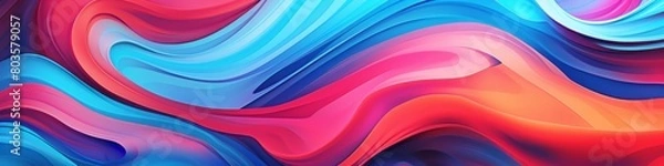 Fototapeta A colorful, abstract painting with a blue and red wave, banner, background