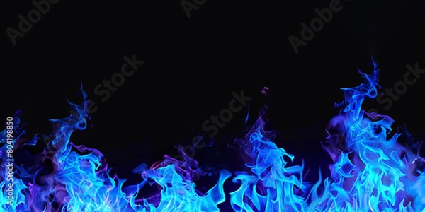 Fototapeta exture of blue fire on black background, Flame, blue fire with smoke on dark background. black walls and smoke. Abstract dark glitter fire particles lights. fire in motion blur.