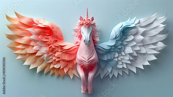 Fototapeta Whimsical Paper Sculpture of Mythical Winged Creature in Pastel Colors