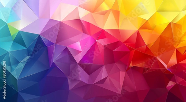 Fototapeta A dynamic multicolored abstract background featuring a variety of overlapping and intersecting triangles in various sizes and hues. The triangles create a sense of movement and depth