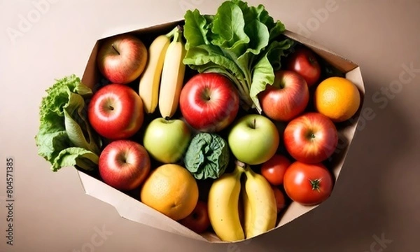 Fototapeta Assortment fresh fruits and vegetables in a paper bag create with ai