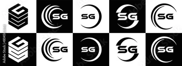 Fototapeta SG logo. S G design. White SG letter. SG, S G letter logo design. Initial letter SG linked circle uppercase monogram logo. S G letter logo vector design.