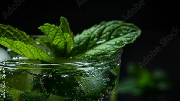 Fototapeta Refreshing Glass of Ice and Mint Leaves