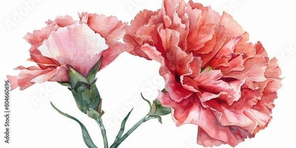 Fototapeta Watercolor Carnation Floral Illustration Generative AI