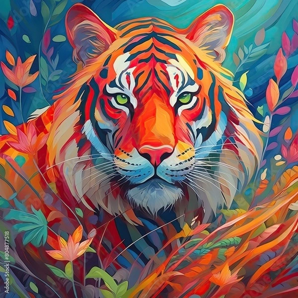 Obraz tiger head illustration. tiger head vector. a spotted Tiger with water colorful 