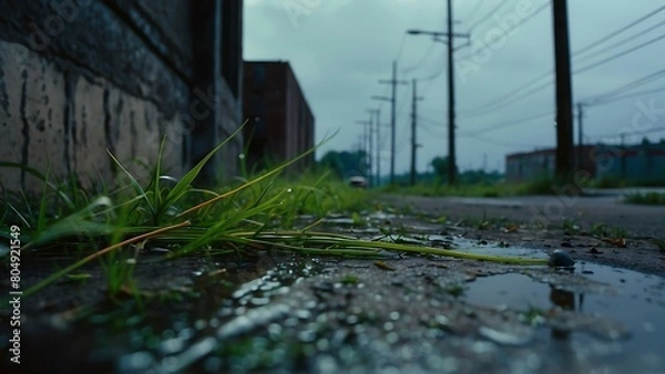 Fototapeta Raindrops on the asphalt in the city. Shallow depth of field.