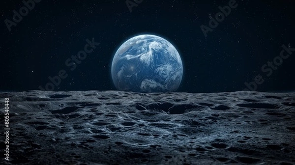 Fototapeta Earth rising over the moon, iconic aerospace photography of our blue planet