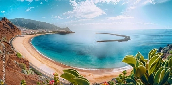 Fototapeta Panoramic view of the famous beach Playa de las Teresitas near Santa Cruz de Tenerife.