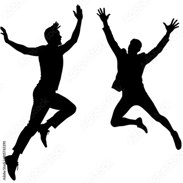 Fototapeta 2-set-of-realistic-jumping-people-silhouette--blac