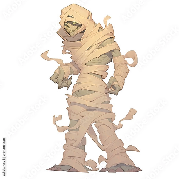 Fototapeta An illustration of a frightening mummy standing with white bandages