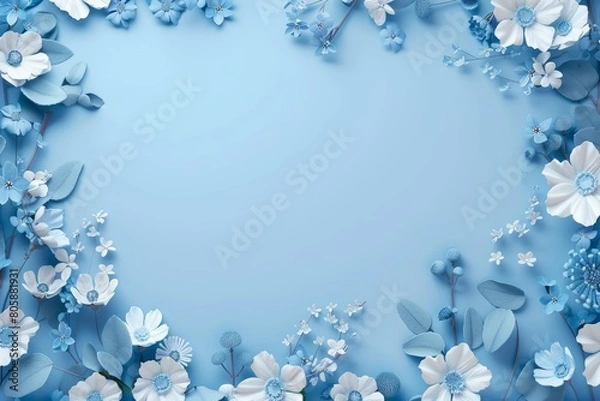 Fototapeta Blue background with blue and white flowers 