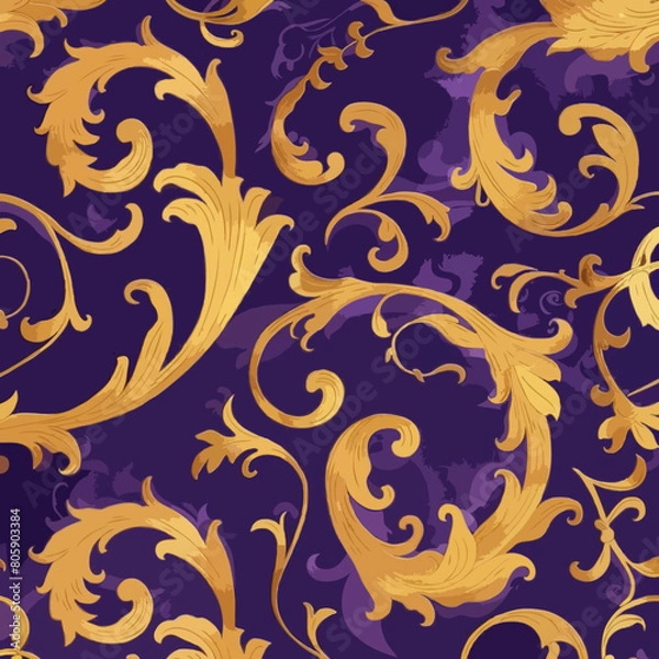 Fototapeta illustration of a gold floral pattern on a purple background