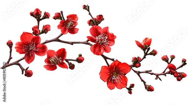 Fototapeta Branches of red flowers isolated on cutouts