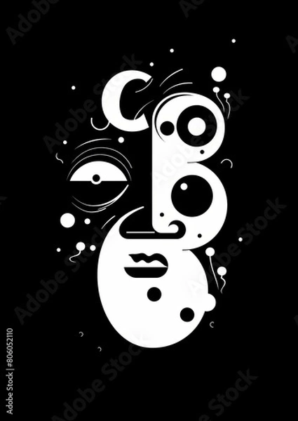 Fototapeta Abstract modern face in black and white, surreal and minimalist with geometric shapes and expressive features.