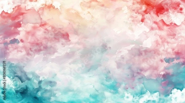 Fototapeta Colorful pastel watercolor background with a soft abstract cloud texture, soft color blending creating a dreamy and gentle atmosphere.