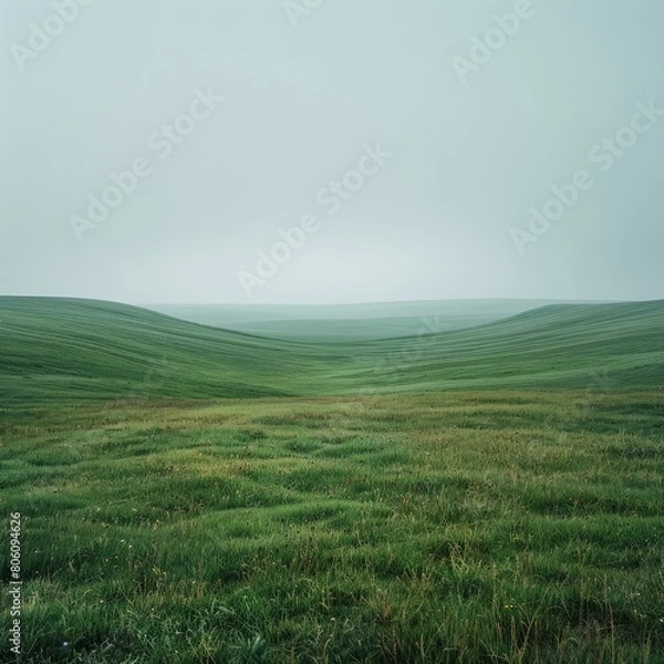 Fototapeta Green rolling hills under a grey sky