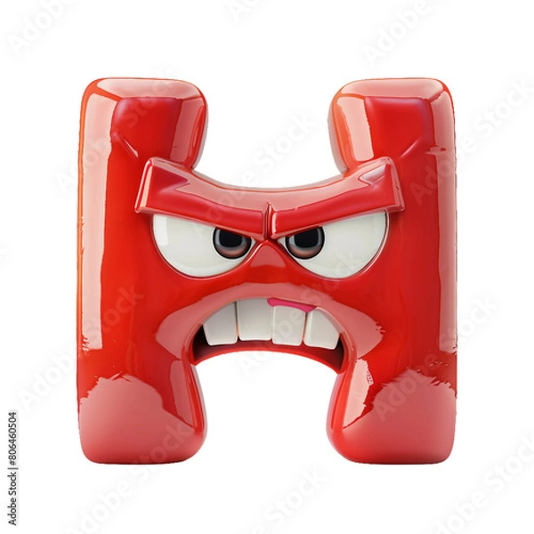 Fototapeta H alphabet with angry expression, 3D, PNG, isolated object