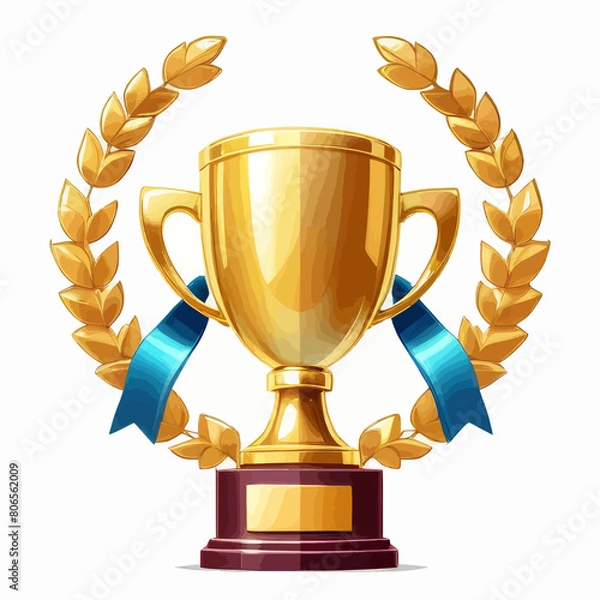 Fototapeta a golden trophy with a blue ribbon around it