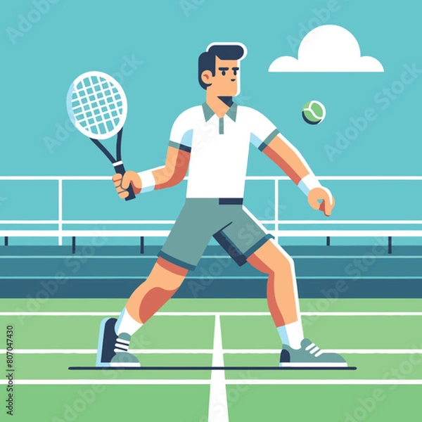 Fototapeta illustration of a man playing tennis on a court