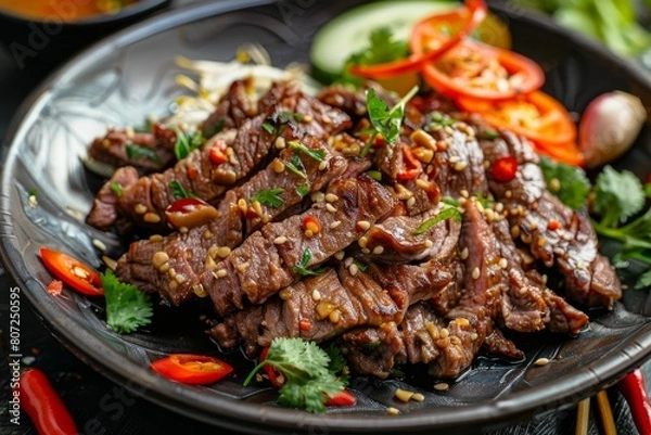 Fototapeta Thai dish called Spicy Beef Salad