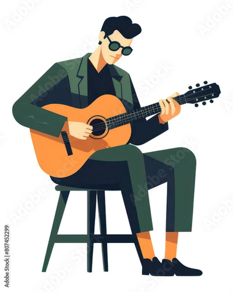 Fototapeta PNG Man playing guitar musician sitting chair.