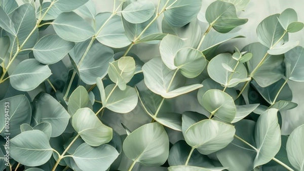 Fototapeta Muted sage green eucalyptus leaves