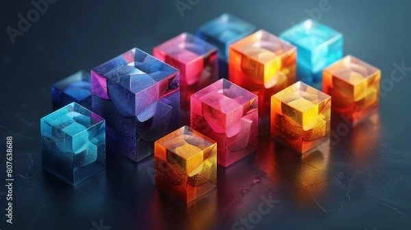 Fototapeta Colorful abstract geometric cube 3D icons, logos