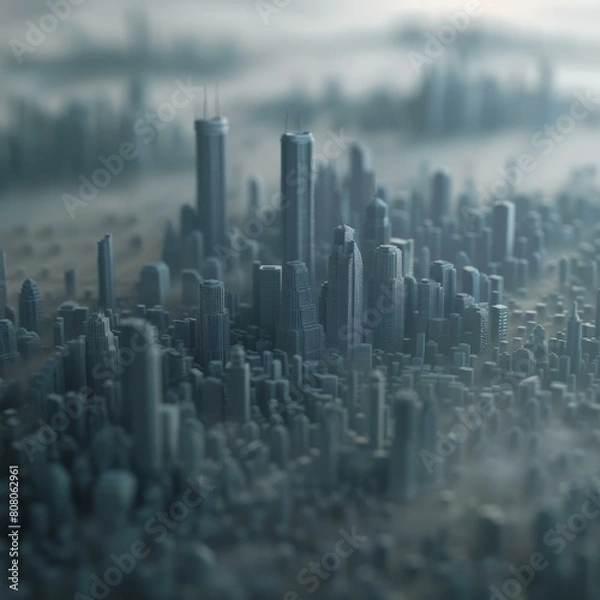 Fototapeta futuristic city with tall skyscrapers and a blue sky