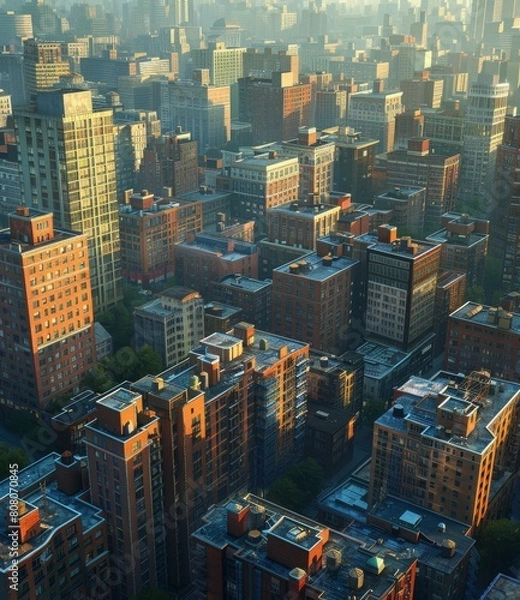 Fototapeta An aerial view of a dense urban city with tall buildings