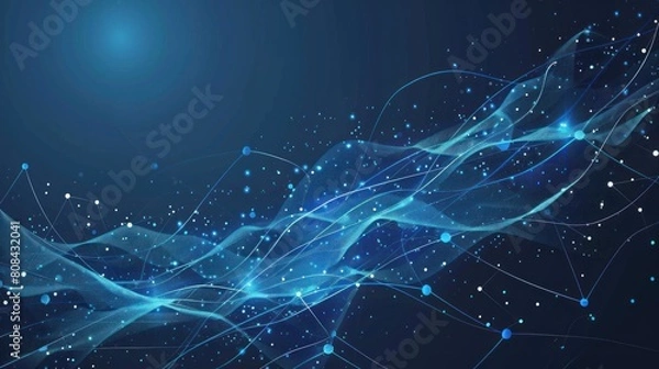 Fototapeta wave technology digital network abstract background, blue light digital effect concept