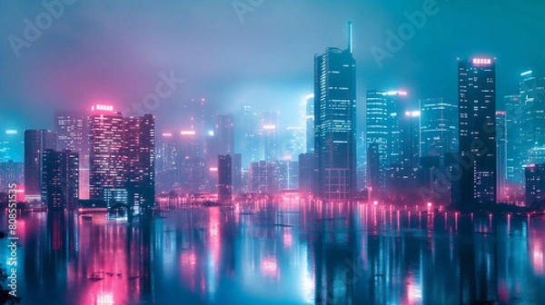 Fototapeta Futuristic City Skyline at Night