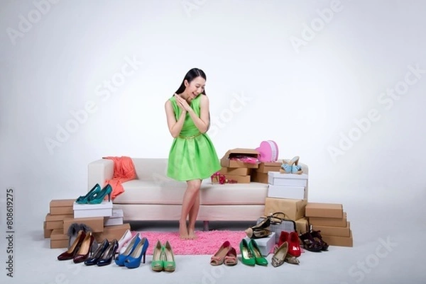 Fototapeta Shed young woman display goods