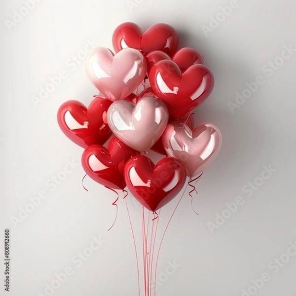 Fototapeta Soaring Hearts: Pink and Red Balloon Romance