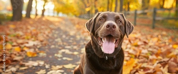 Fototapeta A Chocolate Labrador Retriever Exudes Warmth And Affection, Adding Joy To Its Surroundings, Background