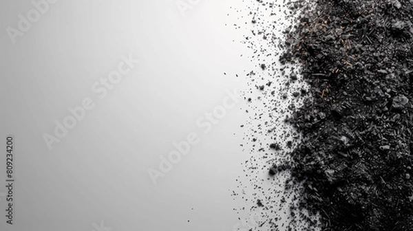 Fototapeta A black and white photo of a pile of dirt with a white background