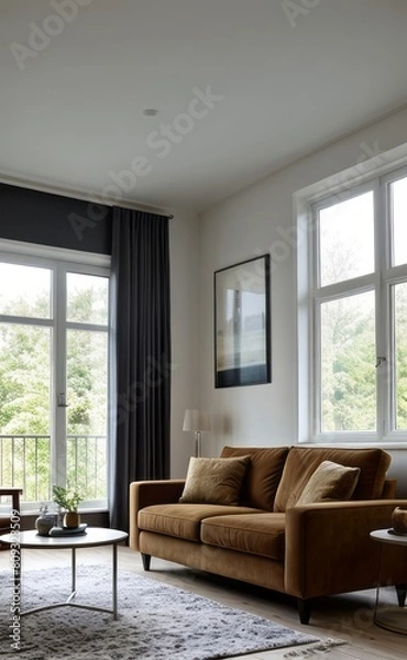 Fototapeta Tranquil Living Room with Plush Velvet Sofa