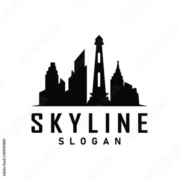 Fototapeta Skyscraper black silhouette design beautiful city skyline logo with tall building city illustration for template and branding