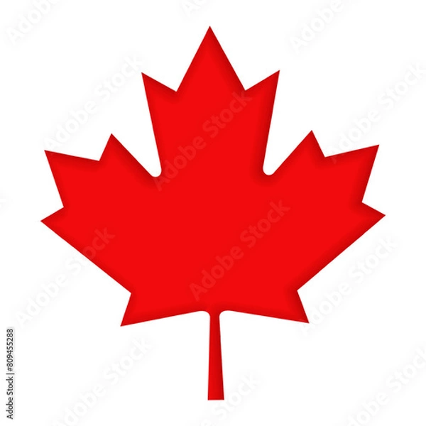 Fototapeta Vector illustration of red maple leaf in paper cut effect on transparent background