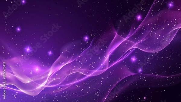 Fototapeta Purple Cosmic Background with Glowing Stars