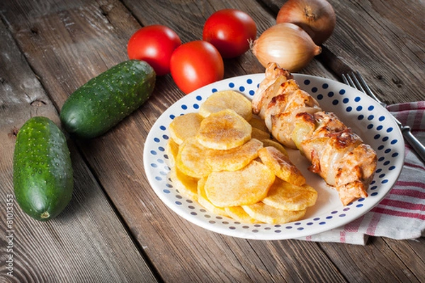 Obraz Shashlik with fried potatoes.