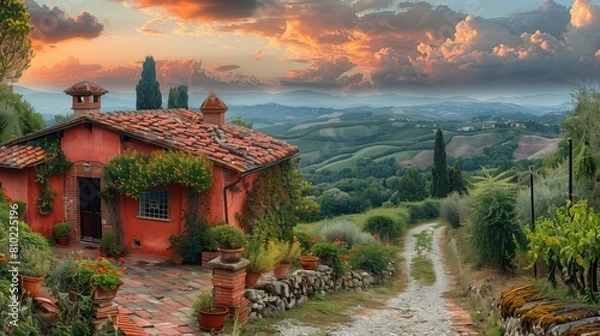 Fototapeta Painting of Tuscany, region of Italy	