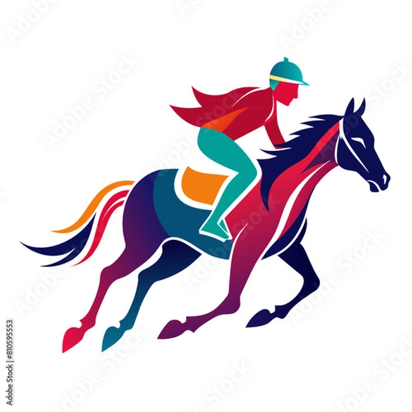 Fototapeta Horseback riding jockey colorful watercolor illustration
