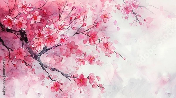 Fototapeta Petals in Pastel: Watercolor Cherry Blossom Bliss